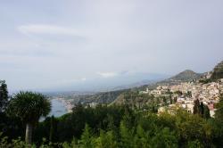 Italy /Sicily : View from Taormina Theater to Etna and Giardini Naxos Bay  -  09.20  -  Italy /Sicily 